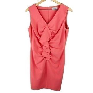 Calvin Klein Ruffle Sheath Dress Pink Size Medium‎